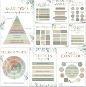 10 Greenery Mental Health Posters, Anxiety Therapy Matters Poster, Counseling Office Must Haves, School Counselor Supplies, Therapy Office Decor - Home - Classroom Decoration, Mental Health Gifts