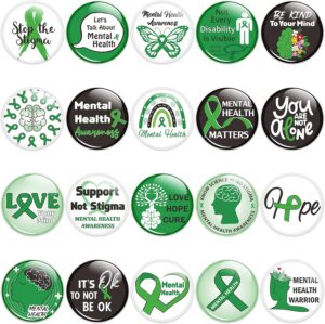 Mental Health Awareness Button Pins Green Ribbon Round Badges, Mental Health Awareness Month Brooch Pin, Mental Health Awareness Decoration Supplies, Clothing Bag Hat Accessories