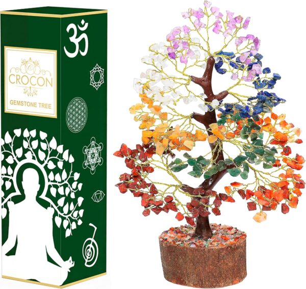 7 Chakra Crystal Tree of Life - Handmade Feng Shui Bonsai, Attract Good Luck - Gemstone Tree, Home Decoration Crystals - Seven Chakra Tree for Positive Energy, Meditation Accessories, Money Tree Gift