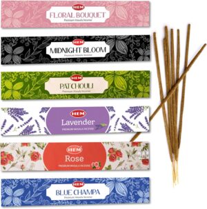 Hem Assorted Incense Sticks Variety 6 Incense Sticks Packs x 15 GMS-Aromatherapy Incense for Calm, Inscents Stick Gift Set, Perfect for Meditation and Relaxation (Hem Floral Series)
