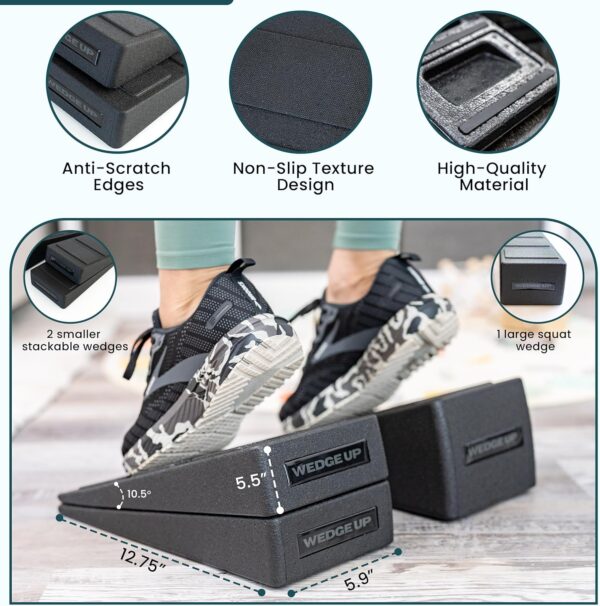 Squat Wedge Block w/Non Slip Strips | Slant Board for Calf Stretching | Yoga Blocks Foam Wedge | Multi-Functional Slant Board for Squats | Elevated Heel Squat Wedges Set | Adjustable Wedges For Squat