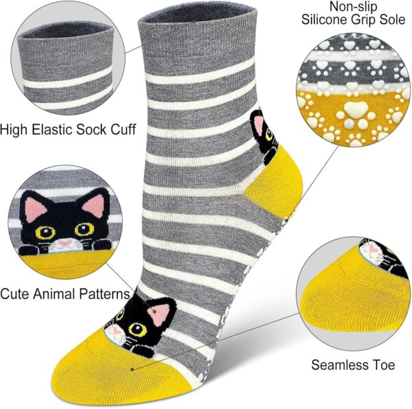 Hellomamma Grip Socks for Women, Non Slip Yoga Animal Socks for Pilates Dance Hospital Ballet Workout Non Skid Cat Socks