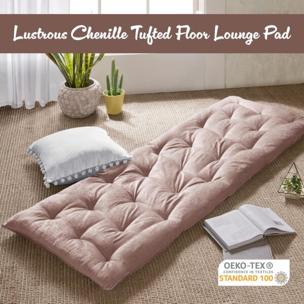 Intelligent Design Edelia Foldable Poly Chenille Light Weight Lounge Floor Pillow Cushion Tufted Seat for Meditation, Game Playing, Yoga, Reading with Travel Wrap, 27"W x 74"L, Blush