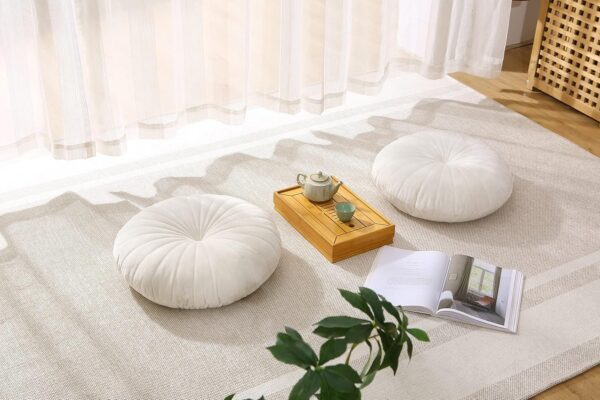 Floor Pillow Meditation Cushion Round Large Floor Pillows Seating for Adults, Velvet Thick Floor Cushions for Yoga Living Room Balcony Outdoor Tatami 18inches（Beige）