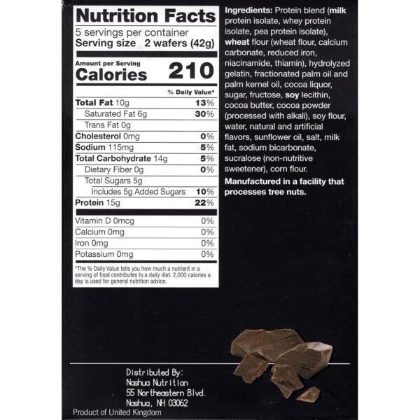 Proti-Thin High Protein Chocolate Wafer Squares, 15g Protein, Low Calorie, Low Sugar, Aspartame Free, Diet Wafer Bars, Healthy Snack, 2 Wafers per Serving, 5 Count Box