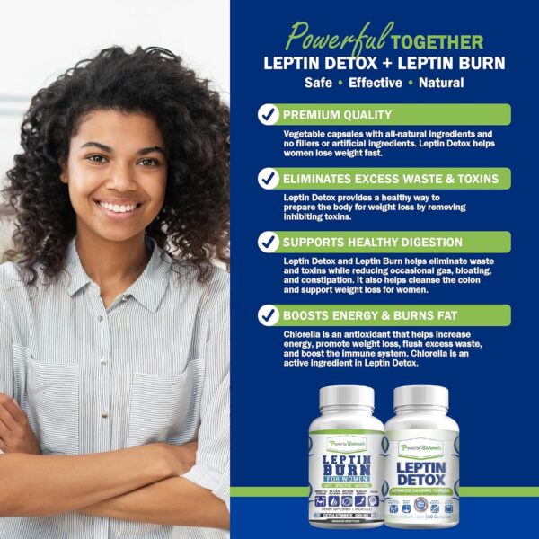 Power By Naturals Leptin Detox & Leptin Burn Supplements | Natural Weight Loss, Appetite Suppressant, Metabolism Booster & Digestive Support | Thermogenic Fat Burner | 60 Count