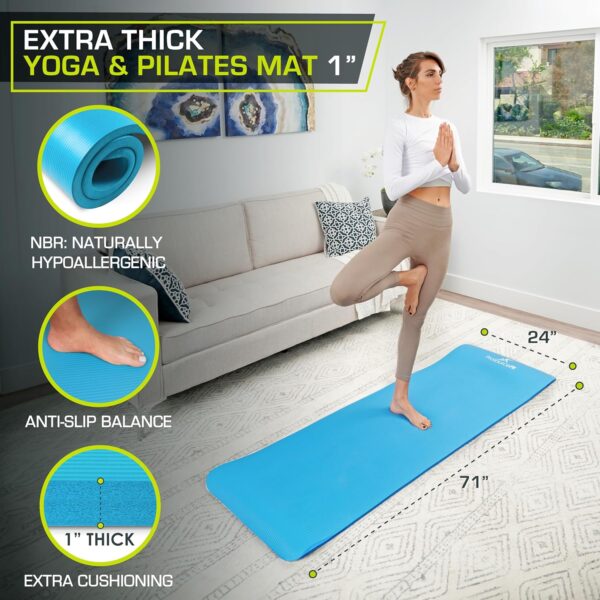 ProsourceFit Extra Thick Yoga and Pilates Mat ½” (13mm) or 1" (25mm), 71-inch Long High Density Exercise Mat with Comfort Foam and Carrying Strap, Grey
