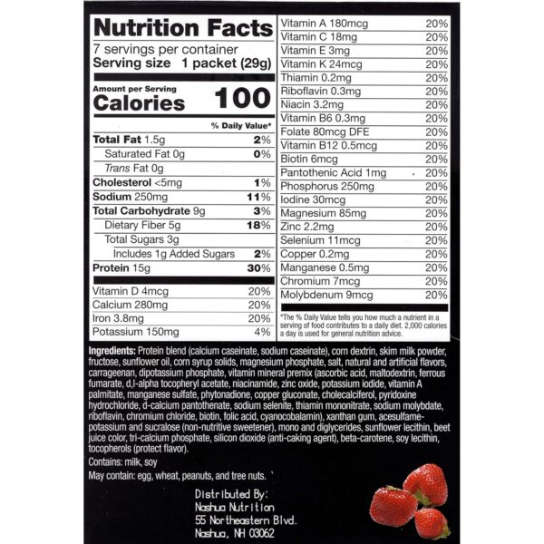 Proti-Thin High Protein Strawberry Pudding and Shake Mix, Healthy Dessert Mix, 15g Protein, Low Calorie, Low Carb, Low Fat, Low Sugar, Aspartame-Free, Gluten-Free, 1 Pack of 7 Servings