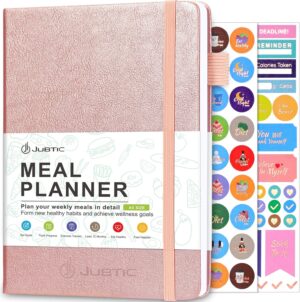 JUBTIC Weekly Meal Planner Notebook, Food Journal for Women Weight Loss, Fitness Journal, Daily Meal Prep Journal with Shopping and Grocery Lists for Food Planning, Healthy Diet or Weight Loss Tracking, Last 1 Year,Undated, A5, Rose Gold