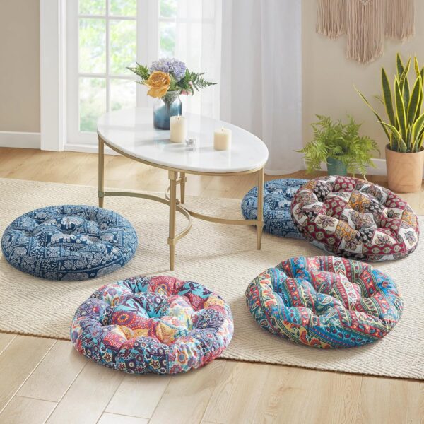 Codi Meditation Floor Pillow, Boho Pillows Seating for Adults and Kids, Large Cushion for Yoga Living Room Tatami Sitting, Memory Foam Added, 22x22 Inch Pack of 2, Round - Indigo Elephant