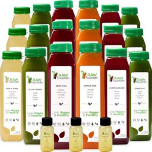 3 Day Juice Cleanse by Raw Fountain, All Natural Raw Juice Detox Cleanse, Juicing for Weight Management, Cold Pressed Juice Fast, Great Way to Jumpstart a Healthy Diet, 18 Bottles 12oz, 3 Ginger Shots