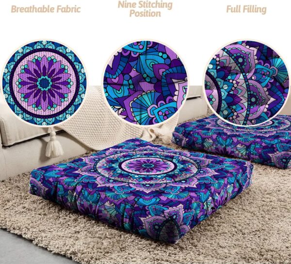 Mandala Meditation Cushion, Boho Meditation Mat, Meditation Pillows for Sitting on Floor, Cushions for Sitting in Home and Outdoor, Square Floor Pillows Cushion Seating for Yoga 22'' X 22''