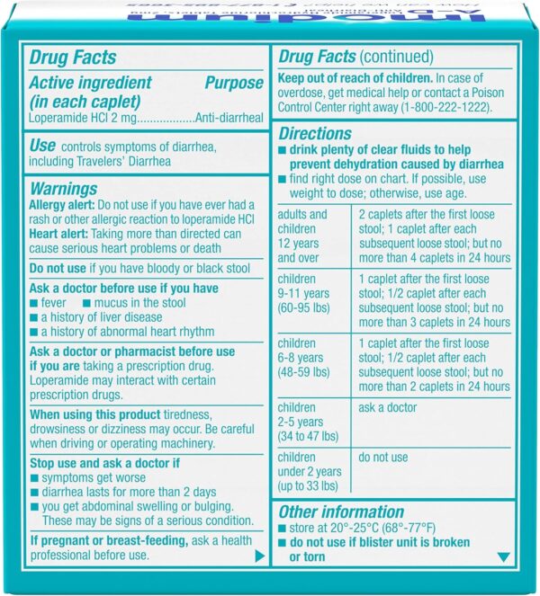 Imodium A-D Diarrhea Relief Caplets with Loperamide Hydrochloride, Anti-Diarrheal Medicine to Help Control Symptoms of Diarrhea Due to Acute, Active & Traveler's Diarrhea, 24 ct.