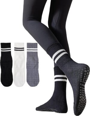 Irisbear Womens Pilates Socks with Grips Non Slip Yoga Socks Barre Gym Athletic Grippy Socks for Women
