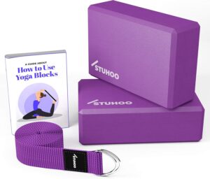 Yoga Blocks 2 pack and Yoga Strap Includes Descriptive E-book for Beginners Sturdy Yoga Brick & Lightweight Eva Foam Block Support Deepen Poses, Provides Strength & Stability for Pilates Practice