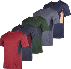 Real Essentials 5 Pack: Men’s V-Neck Dry-Fit Moisture Wicking Active Athletic Tech Performance T-Shirt