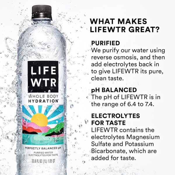 LIFEWTR Premium Purified Water, pH Balanced with Electrolytes, 100% recycled plastic bottles, 23.7 Fl Oz Flip Cap Bottles, 700 mL (Pack of 12)