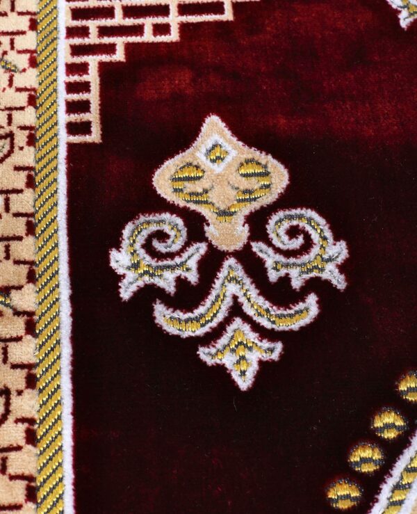 TB Muslim Prayer Rug, Islamic, Velvet Mat Ramadan Gift, with Prayer Bead Unique Decoration Gilded Gold-Like Embroidered for Women Man Kids Meditation Turkish African (Claret Red)