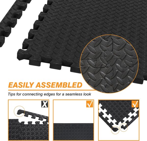 Mat Block Interlocking Foam Tiles Puzzle Mats for Floor 24 SQ FT, 1/2 inch, 6 Tiles, EVA Gym Mat Flooring Exercise Equipment Mat for Home Gym Equipment, Black, 6pcs