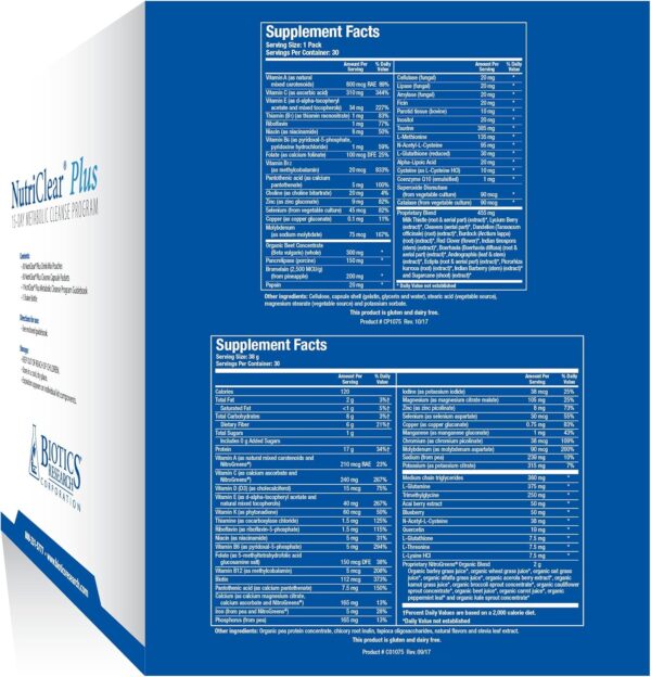 Biotics Research NutriClear Plus Detox Program, Convenient. Single Pack Serving. Easy to Follow Metabolic Cleanse Program. 17 Grams Organic Pea Protein/Serving, 30 Packs. Shaker Bottle.