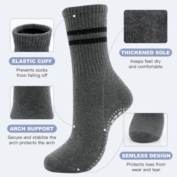 HYCLES 3 Pairs Grip Pilates Socks for Women, Non-slip Yoga Athletic Slipper Socks for Workout Hospital