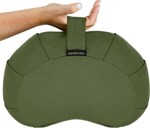 Retrospec Sedona Zafu Meditation Cushion Filled w/Buckwheat Hulls - Yoga Pillow for Meditation Practices - Machine Washable 100% Cotton Cover & Durable Carry Handle; Crescent, Basil