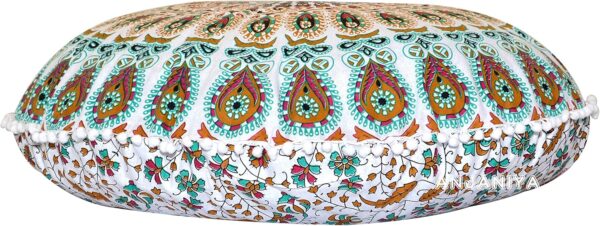 32" Peacock Mandala Bohemian Yoga Meditation Floor Pillow Cover Comfortable Home Car Bed Sofa Cushion Couch Seating Large Zipped Throw (32 inches, White Multi)