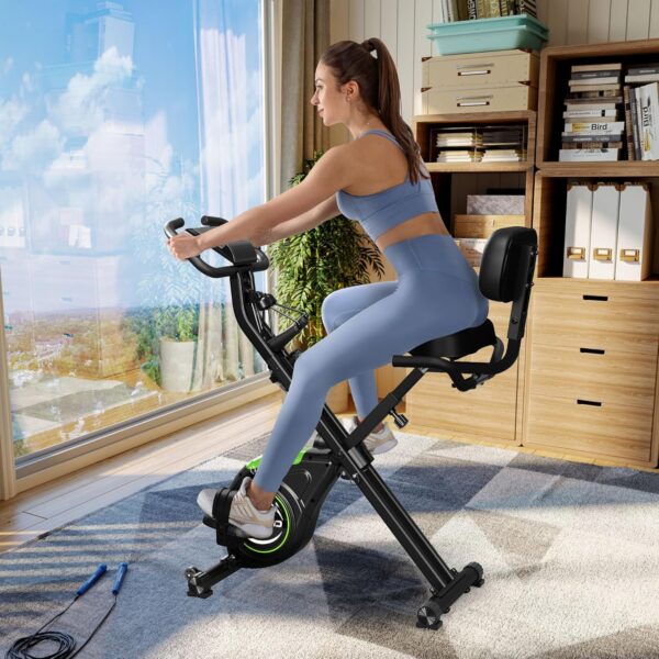 Caromix Folding Exercise Bike, 4 in 1 Stationary Magnetic Cycling Bicycle Upright Indoor Cycling Bike for Home Workout 330LB Capacity