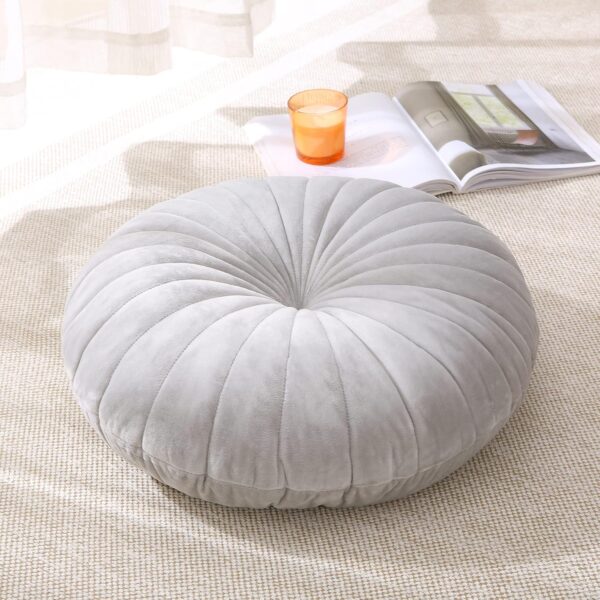 Floor Pillow Meditation Cushion Round Large Floor Pillows Seating for Adults, Velvet Thick Floor Cushions for Yoga Living Room Balcony Outdoor Tatami（Grey）