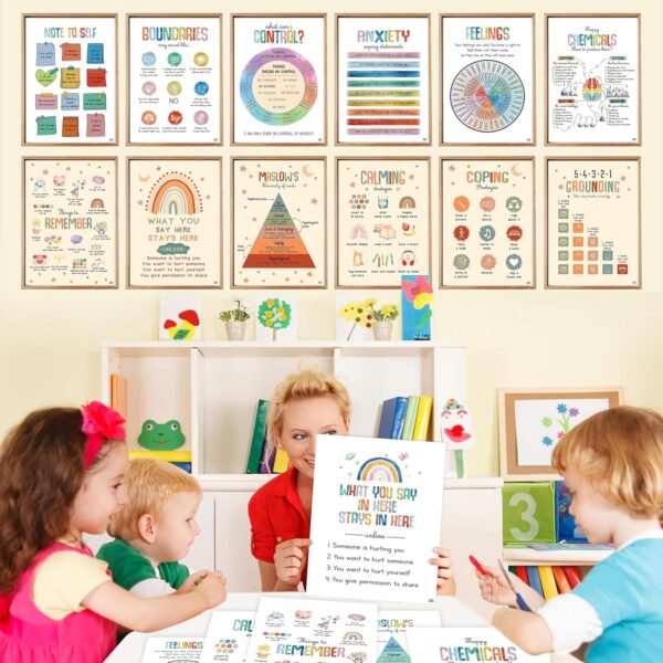 Jinniee 24 Opt Colorful Mental Health Posters, 12 Pcs Anxiety Therapy Motivational Poster Counseling Office Must Haves, School Counselor Supplies for Middle High School Must Haves Sets 10"x14"