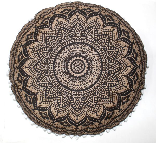 CRAFT KALA Boho Large Floor Pillow Pouf Cover Mandala Meditation Room Pillow Cover for Adults Round Bohemian Seating Pouf Cushion Cover for Kids Playroom 22" Black Gold Ombre