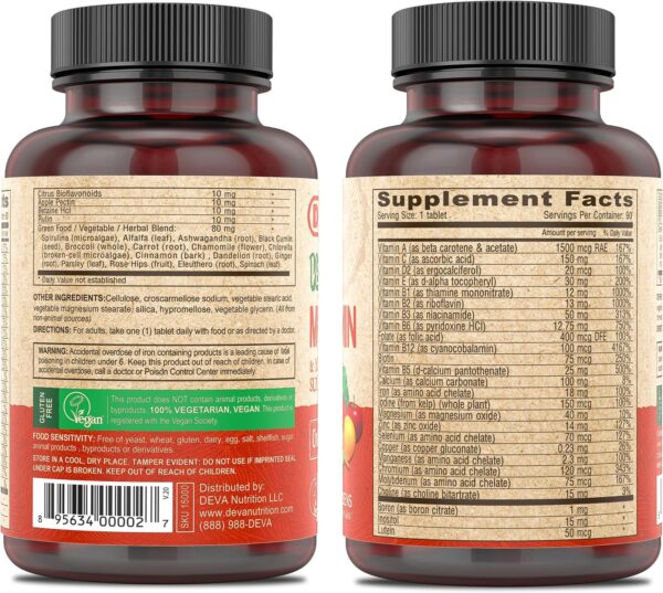 DEVA Vegan Multivitamin & Mineral Supplement - Vegan Formula with Green Whole Foods, Veggies, and Herbs - High Potency - Manufactured in USA and 100% Vegan - 90 Count (Pack of 2)