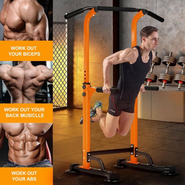 DlandHome Pull Up Bar, Power Tower Dip Bar, Pull Up Bar Free Standing with 10 Levels Adjustable Height for Home Gym Workout Equipment, Strength Training Fitness