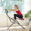 Sunny Health & Fitness Row-N-Ride PRO, Full Body Combo Squat Machine w/Optional Resistance Band, Easy Setup Ab Workout Exercise Equipment for Home, Whole Body Cardio, Optional SunnyFit App Connection