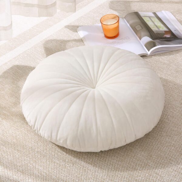Floor Pillow Meditation Cushion Round Large Floor Pillows Seating for Adults, Velvet Thick Floor Cushions for Yoga Living Room Balcony Outdoor Tatami（Beige）