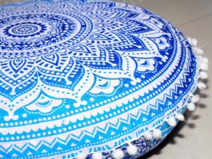 Large Round seat Floor Cushion Chair Ottoman Cover Pouf Pillow Meditation Floor Cushions for Adults Seating pouffe Ottoman Throw Covers Craft Room Furniture for Sitting Cover 22 Inches (Blue)