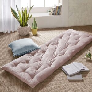 Intelligent Design Edelia Foldable Poly Chenille Light Weight Lounge Floor Pillow Cushion Tufted Seat for Meditation, Game Playing, Yoga, Reading with Travel Wrap, 27"W x 74"L, Blush