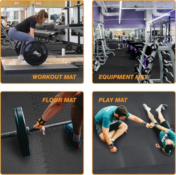 Mat Block Interlocking Foam Tiles Puzzle Mats for Floor 24 SQ FT, 1/2 inch, 6 Tiles, EVA Gym Mat Flooring Exercise Equipment Mat for Home Gym Equipment, Black, 6pcs