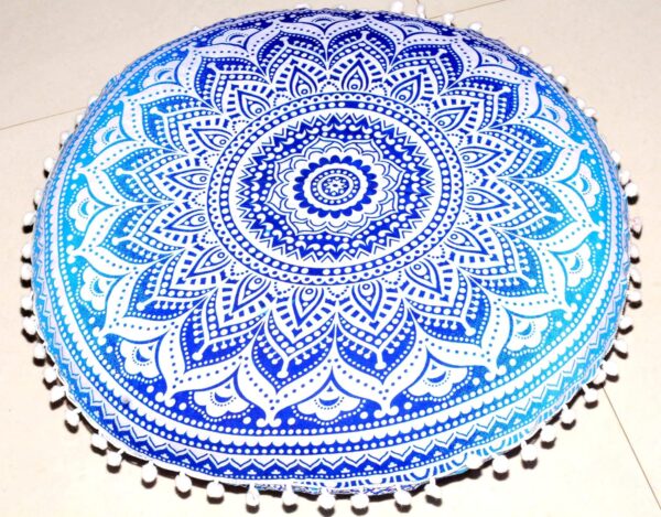 Large Round seat Floor Cushion Chair Ottoman Cover Pouf Pillow Meditation Floor Cushions for Adults Seating pouffe Ottoman Throw Covers Craft Room Furniture for Sitting Cover 22 Inches (Blue)