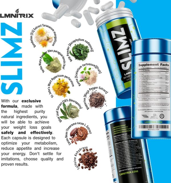 SLIMZ Fat Burner & Mood Enhancer - Diet Pills That Work - Weight Loss Supplement - Lose Weight, Get Rid of Stress and Take Control of Your Wellness Journey - 90 Capsules