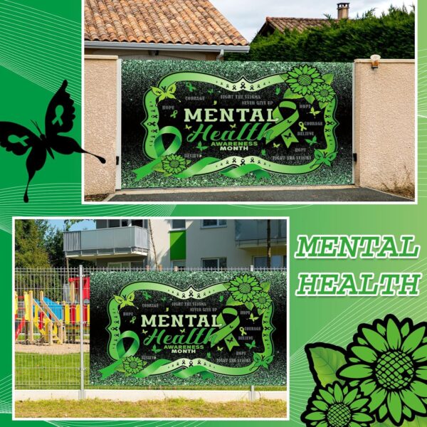 Mental Health Awareness Month Backdrop Green Ribbon Awareness Photo Backdrop for Mental Health Month Party Supplies Outdoor Indoor Wall Decorations 71x47 inch