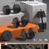 FEIERDUN Adjustable Dumbbells, 20/30/40/45/70/90lbs Free Weight Set with Connector, 5 in1 Dumbbells Set Used as Barbell, Kettlebells, Push up Stand, Weight Plate, Fitness Exercises for Home Gym Suitable Men/Women
