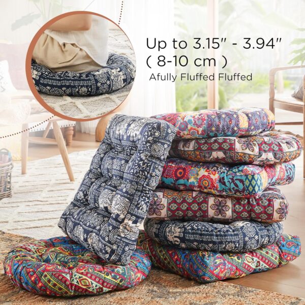 Codi Meditation Floor Pillow, Boho Pillows Seating for Adults and Kids, Large Cushion for Yoga Living Room Tatami Sitting, Memory Foam Added, 22x22 Inch Pack of 2, Round - Indigo Elephant