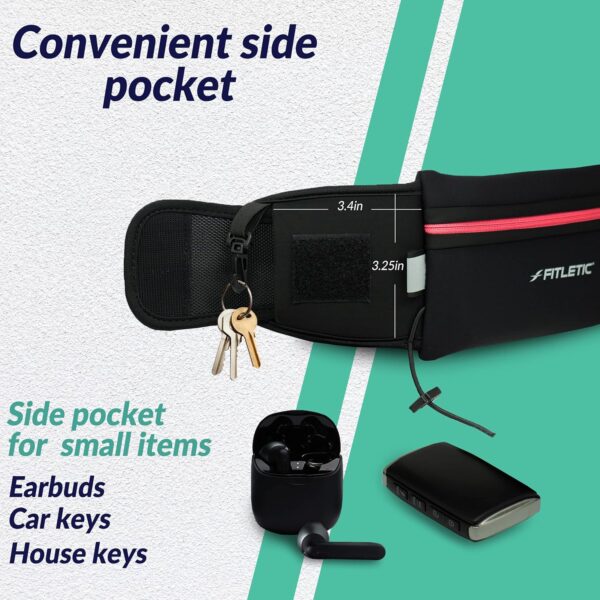 Fitletic - Ultimate II Running Pouch with Gels, Runners Pouch, Running Waist Belt with Gel Loops, Exterior Pocket, Inner Pocket, and Integrated Bib Toggles, Running Accessories