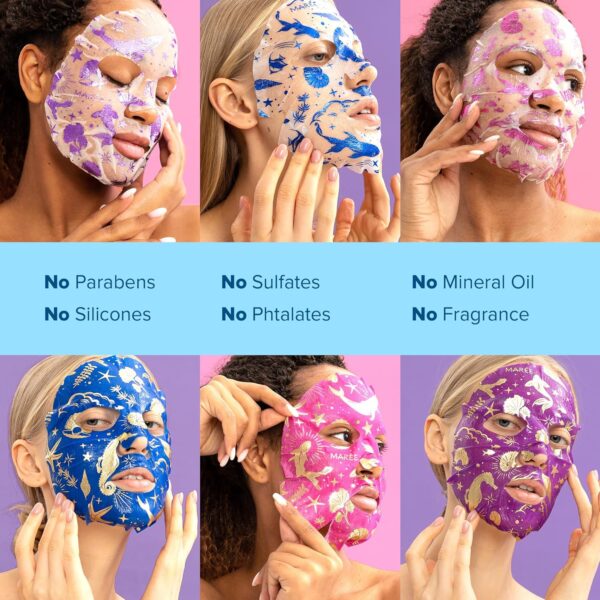 MAREE Collagen Facial Mask with Hyaluronic Acid - Sheet Face Masks Skincare with Green & Red Algae Extract - Hydrating Mascarillas Faciales For Women Skin Care - 6 Pack