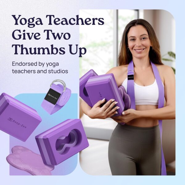 Deep-Zen® Yoga Blocks Wrist Support; Yoga Blocks 2 Pack w/Knee Pads; Yoga Blocks 2 Pack with Strap to Put Less Weight on Wrists; Durable, Versatile Yoga Brick Exercise Block Set, Blocks Yoga