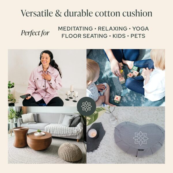 Mindful & Modern Large Meditation Cushion | Zafu Yoga Bolster Meditation Floor Pillow Seat | Buckwheat Hull Filled Crescent Shaped Cushion with Removable Washable Cover + Carry Handle