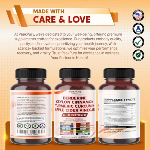 Berberine 8000mg Cinnamon 6000mg Apple Cider Vinegar 3000mg Turmeric 3000mg - Overall Wellness Support- Made in USA
