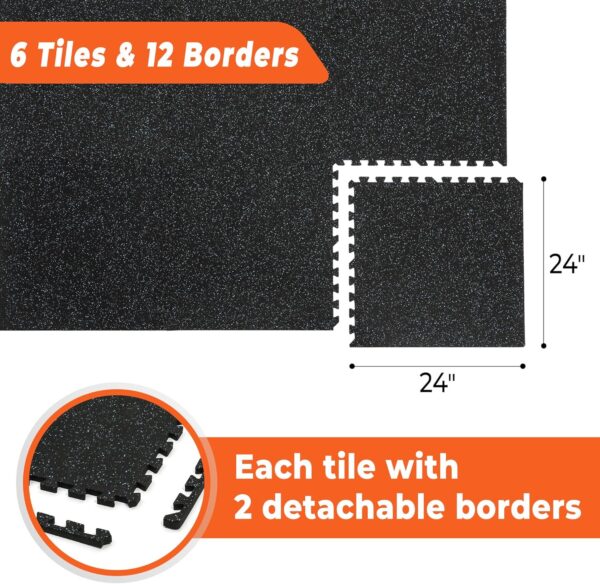 91RQIwocHQL._AC_SL1500_.jpg SUPERJARE 0.4'' Thick 6 Pcs 24 Sq Ft Rubber Top Exercise Equipment Mats, High Density EVA Foam Mats with Rubber Top, Interlocking Gym Flooring for Home Gym, Protective Workout Mat, Black/Blue