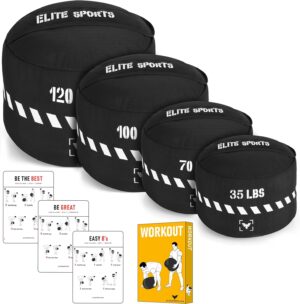 Elite Sports Workout Sandbag, Unfilled Heavy-Duty Strongman Sand Bags for Full-Body & Core Training, Weight Lifting, Combat Conditioning